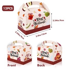 DPKOW 12 PCS Rosh Hashanah Party Favor Boxes, Jewish New Year Treat Boxes Shana Tova Gift Boxes Pomegranate Paper Goodie Candy Bags for Jewish Holiday Happy Rosh Hashanah Party Supplies Decorations