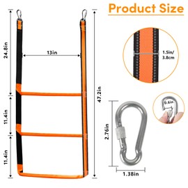 3-Step Boat Rope Ladder - Heavy Duty Assist Boarding Marine Rope Ladder - Portable Foldable Boat Ladders for Inflatable Boats, Kayaks, Motorboats, Canoes - Includes Storage Bag (Orange)