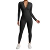 OMKAGI Women Long Sleeve Zip Front One Piece Jumpsuits Ribbed