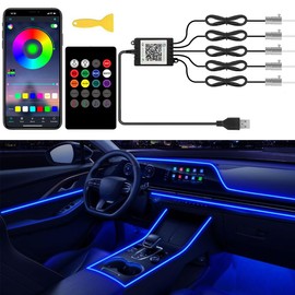 Interior Car Lights with Wireless APP and Remote Control, 5 in 1 RGB Ambient Lighting Kit with 236 inches Fiber Optic, 16 Million Colors Car Neon Strip with Music Mode