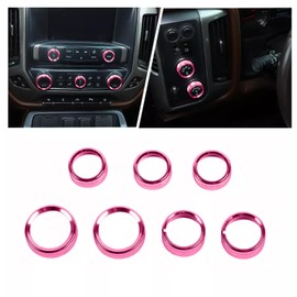 AuTK Aluminum Alloy HVAC Control Knob & Switch Covers Kit for Chevy Silverado/GMC Sierra 2014-2018 (7Pcs Pink) - Radio Button Trim, AC/Light Control Panel Covers, Metal Dashboard Upgrade Accessories