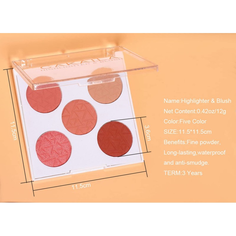 Mysense 5 Colors Face Blush Palette,Makeup Bright Shimmer Matte Powder