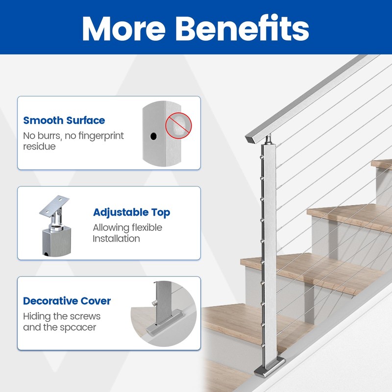 Muzata Slope Cable Railing Post 36 Inch for 25-40 Degrees
