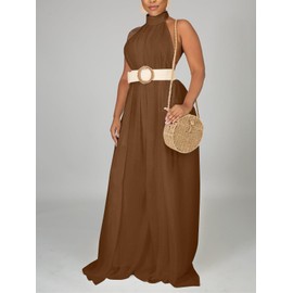 Ekaliy Dressy Jumpsuits For Women Wide Leg Jumper Backless Jumpsuit Halter Neck Jumpsuits Brown Medium