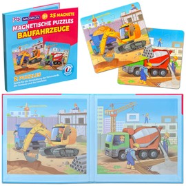 MAGNIKON Magnetic Puzzle Construction Vehicles 25 Pieces, Magnetic Puzzles from 2 Years, Magnetic Puzzles, Activity Aeroplane Children, Magnetic Game, Travel Game, Games for on the Go