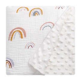 Knirose Fluffy-backed Swaddle Blankets Baby Double Layer Muslin 100% Cotton Front Nursery Plush Dotted Fleece Back Receiving Bed Quilt Blanket for Unisex Newborn Baby Toddler Boys Girls 30 x 41 Inches