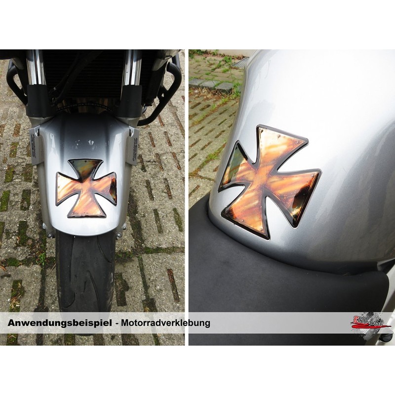 Tankpad 3D Iron Cross Motorcycle Car Sticker Rusty Look Sticker