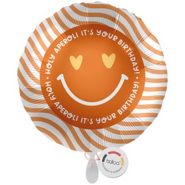 balloa Folienballon Holy Aperoli Smiley, runder Luftballon zum Geburtstag, Heliumballon mit orangeweißem Design, Geschenk Deko Partyballon Frauen Männer Sommer Spritz Motiv 33cm