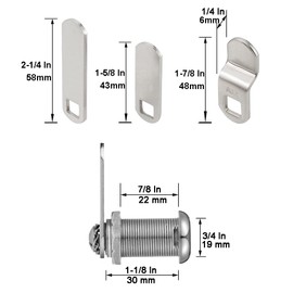 Cabinet Cam Locks Keyed Alike, 1-1/8” Cylinder Cam Locks for Tool Box RV Compartment Mailbox Vending Machine Drawer File Cabinet, Fits 7/8” Max Panel Thickness, Chrome Finish with 3 Cams and 2 Keys