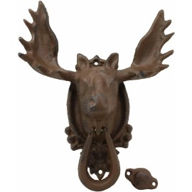 Ebros Rustic Western Forest Horned Bull Moose Head Cast Iron Door Knocker 10"H