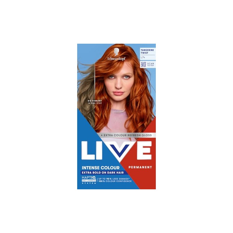 Schwarzkopf LIVE Intense Colour L74 Tangerine Twist, Long-lasting Permanent Copper
