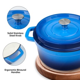 Fijinhom 6.5 Quart Enameled Cast Iron Dutch Oven Pot with Lid, Dual Handle for Bread Baking, Pre-Seasoned Cookware, Heavy-Duty, Oven Safe up to 500° F, Non-stick & Applicable All Cookings, Blue