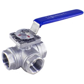 WOG200 3-Way 304 Stainless Steel Ball Valve L-Type 1" NPT FPT SS304 SUS304