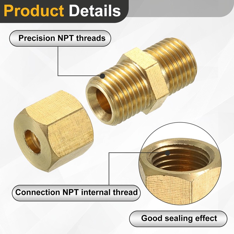 uxcell 5Pcs Brass Compression Tube Fitting, 6mm Tube OD Connector,