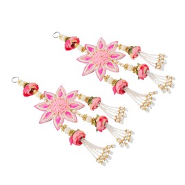 Set of 2 Door Hanging with Artificial Rose Flower Made Up of MDF Cloth Flower Wooden Beads for Home Wall Temple Door Festival Hanging Indian Traditional Festival Navratri Decor (Size: 16 x 5 inches