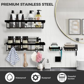 YAWSOUP Adhesive Shower Caddy Shelves 4 Pack - No Drill Rust-Proof Bath Organizer for Small Bathrooms