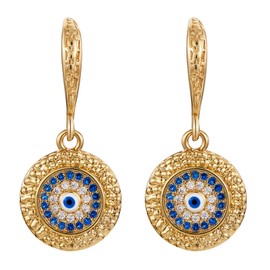 Ornaland Evil Eye Dangle Hoop Earrings Cubic Zirconia Huggie Hoop Drop Earring Flat Round Evil Eye Charms Dainty Earring Jewelry Gift for Women