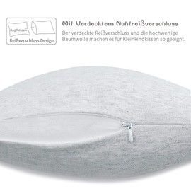 Fittia Cuddly Knitted Cushion Cover Children 40 x 60 cm Baby Pillowcase Toddler Cushion Cover Made of Organic Cotton for Prams, Pack of 2 with Hidden Zip, Grey, 40 x 60 cm