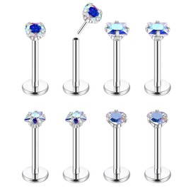 NICEIGHT 8Pcs 20G Stainless Steel Threadless Push in Nose Rings Studs for Women CZ Tragus Earring Set Labret Monroe Medusa Piercing Lip Ring Cartilage Tragus Helix Studs 8mm C