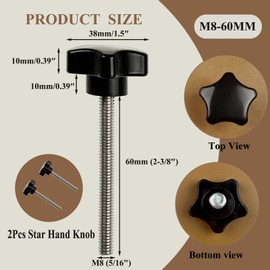 Kasteco 2 Pack M8 x 60mm (5/16" x 2-3/8") Thread Replacement Star Hand Knob Tightening Screw for Umbrella Base Replacement