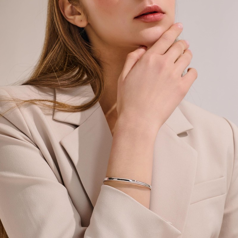 Porment 4mm Oval Silver Bangles for Women Dainty Sterling Silver
