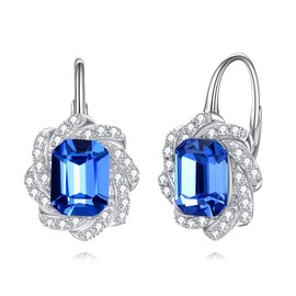 Sapphire Earrings Sterling Silver Created Blue Sapphire Flower Charm Leverback Earrings Wedding Jewellery Gifts for Women