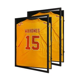Tieeqe Jersey Frame Display Case 2 Pack -Jersey Display Shadow Box- Lockable Jersey Frame with Hangers and 98% UV Resistant Acrylic-Display Case for Football Baseball Basketball Jersey-Black, Wood
