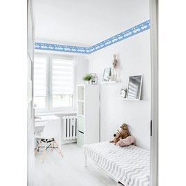 CONCORD WALLCOVERINGS ™ Wallpaper Border Birds Pattern Gooses with Bows for Farmhouse, Blue White Brown Jasmine, 5.25 Inches by 15 Feet BT77711