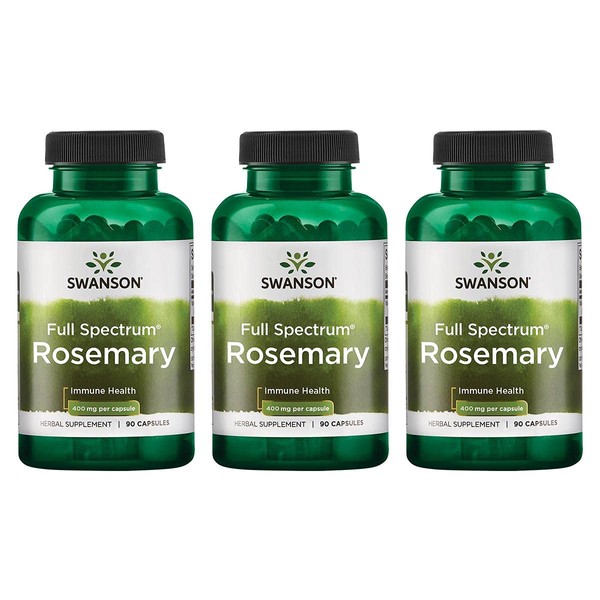 Swanson Full Spectrum Rosemary - Herbal Supplement Promoting Immune Health Support - Natural Formula to Help Defend The Body & Support Overall Wellness - (90 Capsules, 400mg Each) 3 Pack