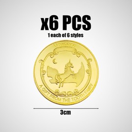 Pack of 6 Tooth Fairy Gold Coins with Acrylic Box, Tooth Fairy Coin Gifts for Boys and Girls, Tooth Fairy Gold Coin Gifts for Children, Teeth Fairy Gold Coins for Children