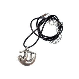 Miniblings Faultier Kette Halskette Anhänger Kinder Schule Faul Silbern - Handmade Modeschmuck - Lederkette Leder