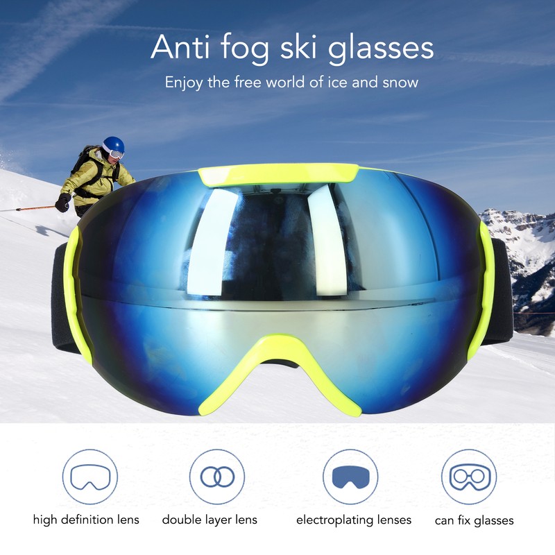 Ski Goggles PE Coated Lens Anti Fog Double Layers Adjustable