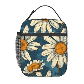 cromcu Insulated Lunch Box for Women Girls Daisy Lunch Box for Work,Picnic,School,Travel,Hiking, Beach or Fishing Polyester Daisy Lunch Bag