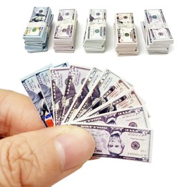 PRETTYLIFE Miniature Dollhouse Scene Model 500 Pieces Mini Dollar Bill Prop Set for 1:12 Mini Dollhouse Decoration