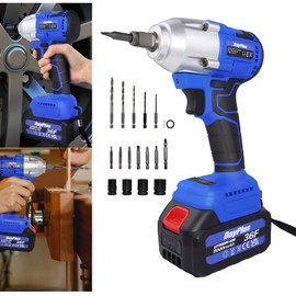 BRIEFNESS Electric Impact Wrench 1/2 inch Impact Gun 6000mAh Rechargeable Li-ion Battery Variable Speed 2900rpm 420N.m with 4 Sockets and and Drill Bits