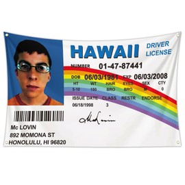 McLovin ID Flag, 3x5 Ft Funny Flags for College Dorm Room Decor, Wall Handing Meme Funny Tapestry with Brass Grommets for Bedroom Living Room Decorations