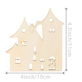 Haunted House Shape Wood Happy Holloween Unfinished Wood Slice for DIY Holloween Party Home Decoration 20pcs