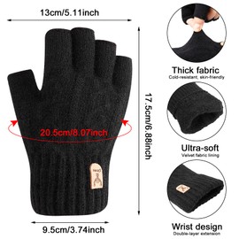 Candcamp Fingerless Gloves, Winter Gloves for Men and Women, Alpaca Half Finger Gloves Thickened Thermal Knitted Soft Lining for Driving Writing