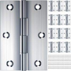 HOLMOL Foldable Hinges, Pack of 12, 68 × 38 mm Hinges Stainless Steel Outside, Foldable Silver Stainless Steel Hinges, Hinges Heavy Duty with 72 Pieces Screws, Door Hinges for Wooden Doors, Windows