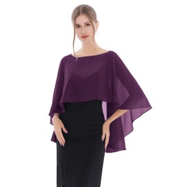 Baoqiya Women's Capelet Shawls and Wraps for Evening Dresses Soft Bridesmaid Shawl Chiffon Cape Wedding Cover Up(Plum Purple)