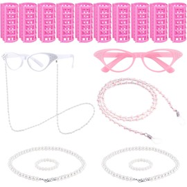 Matiniy Old Lady Costume 100th Day of School Glasses Lanyards Beaded Hair Dressing Curlers Costume Accessory Sets (Style3)