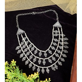 Indian Afghani Silver Oxidized Multi-layer Ethnic Traditional Boho Gypsy Tribal Choker Necklace Jewellery Women (Silver 1)