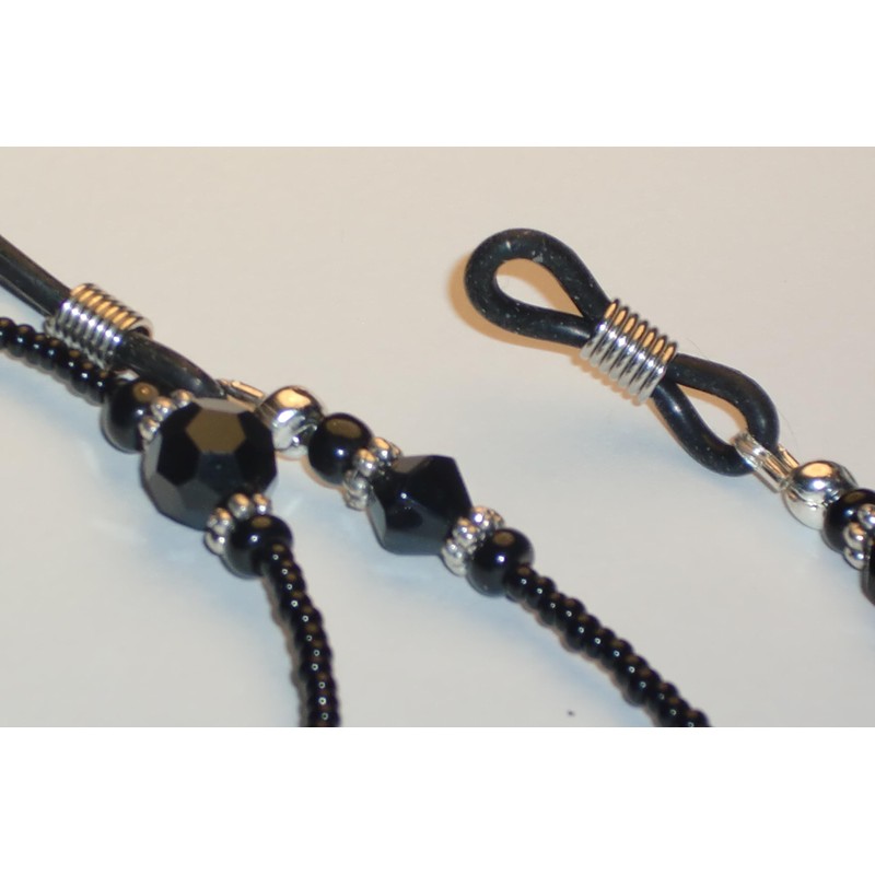 Beaded Eyeglass Chain Skulls Black Glass Seed Beads 28 inches