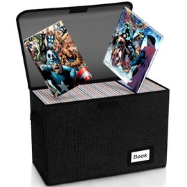 YNSZAS Comic Book Storage Box 15.8" X 7.8" X 11.8", Collapsible Holds 160-180 Comic Book Organizer Heavy Duty Bin Container Holder Shelf (Black)