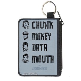 Horror Movies Wallet, Zip Clutch, The Goonies Chunk Mikey Data Mouth Poses Periwinkle Black, Canvas, X-SMALL, Casual