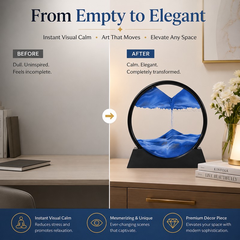 Flowing Sand Art Decor for Desks – Rotating Hourglass Landscape