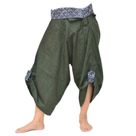 Yoga Ninja Harem Samurai Pants Women Men, Japanese Style wrap Trousers, one Size (Green)