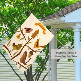 Mugod Birds on Tree Branch House Flag 28 x 40 Double Sided Outside Burlap, Sweet Home Outdoor Large Yard Flags Seasonal Porch Holiday Decoration