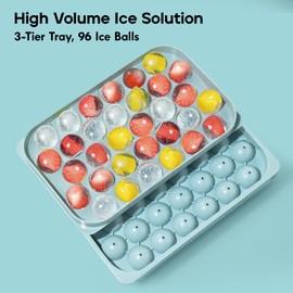 Ice Cube Trays with Lid and Bin, 0.8 IN Small Round Ice Cube Mold for Freezer - Easy Release Stackable Ice Ball Maker for Cocktail,Whiskey and Drinks,BPA-Free(0.8in/96 balls&box)