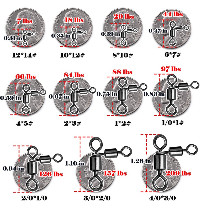 FishTrip 3 Way Swivel Fishing Tackle - 50pcs Black T-Turn